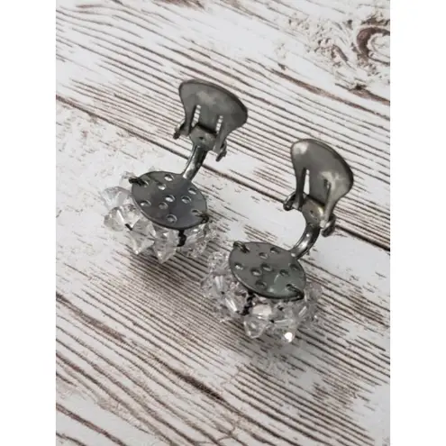 Vintage Clip On Earrings Small Clear Iridescent Bead Cluster 0.75"