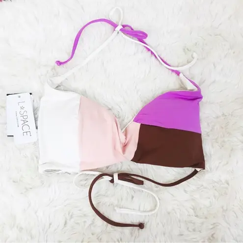 Anthropologie L*PSACE Sea Glass Color Block String Bikini Top Purple Brown Ivory Size XL‎ New thumbnail 2