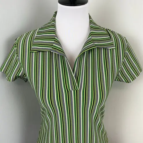 Vintage 90s Uncivilized Green Pinstriped V Neck Short Sleeve Top Small