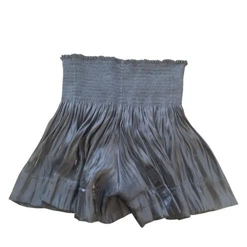 Koch Erica Metallic Charcoal Smocked Waist Ruffle Pleated Flowy Shorts Size M