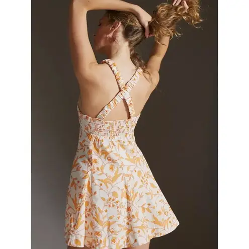 Anthropologie Maeve Sweetheart Floral Dress Orange And White Small