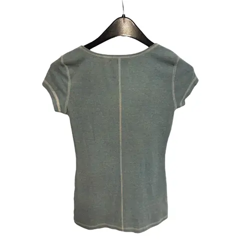 Patty Boutik Blue Lace Up Short Sleeve Blouse Size Small Contrast Stitching y2k