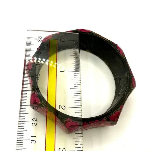 Pink floral hand painted wooden bangle bracelet