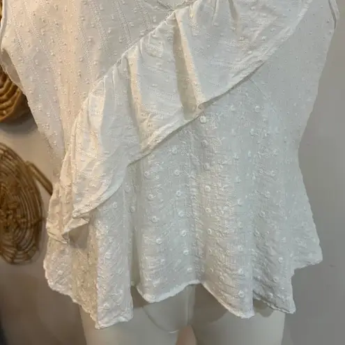 Zara Basic 100% Cotton White Swiss Dot Ruffle Blouse Romantic Cottagecore XL