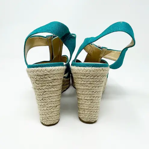 Michael Kors Turquoise Linen Strap Wedges Sandals Women's Size 9M/39M Espadrille Blue