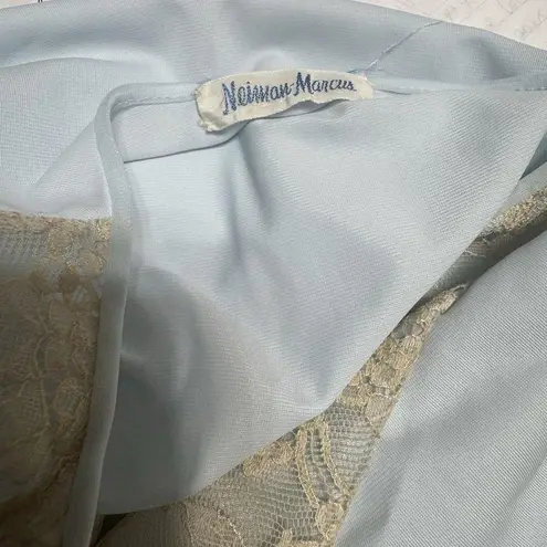 Vanity Fair VTG Lace Overlay Pajama Top Neiman Marcus  M Light Blue Nylon 60s - Image 5