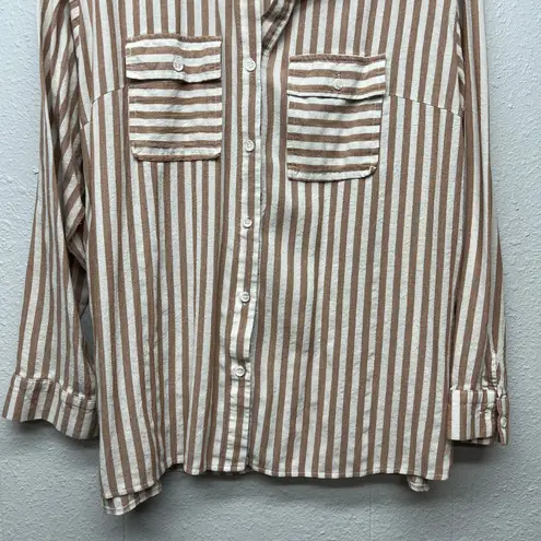 MSJ Striped Shirt Womens 2XL Cotton Business Capsule Workwear Minimalist Relaxed Brown Size XXL