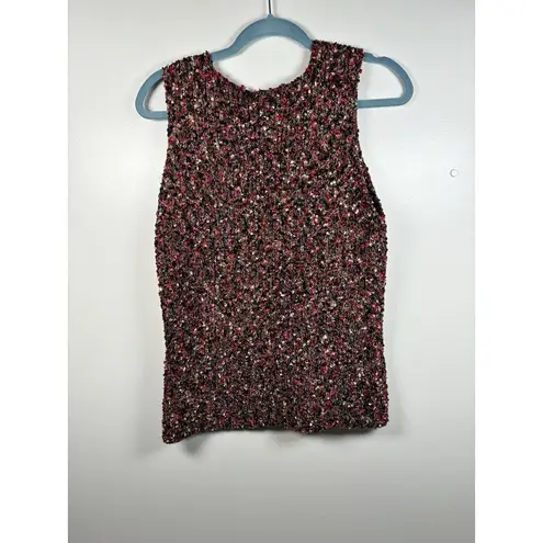 Austin Reed Sleeveless Sweater Rag Knit Top L Red Holiday's Silk Blend Size L