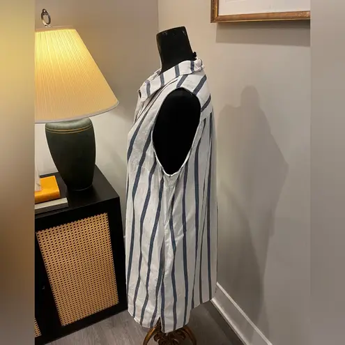 Prelude Linen Blend Striped Knee/Midi Length Button Front Shift Dress Size XL White