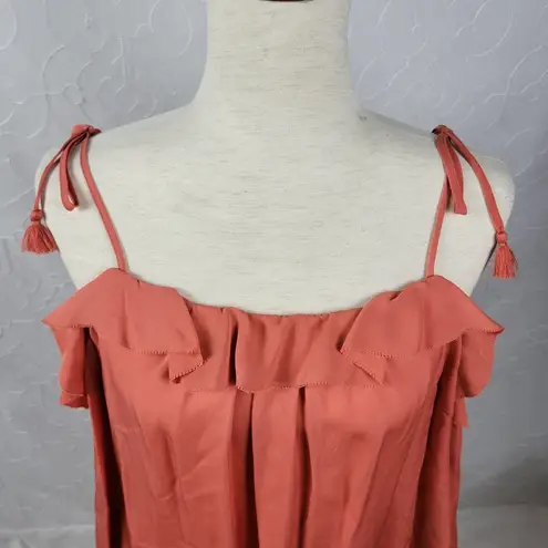 Joie  Womens Top Size S Orange Silk Cold Shoulder Ruffles Tassel Tie Long Sleeve