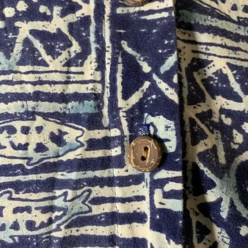 Hilo Hattie Batik Print Baby Doll Dress Hawaii XS Surfer West Coast Skater Dress Blue