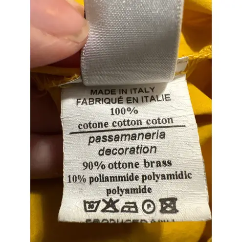 Otto d'ame Women's Mustard Yellow Top With Quarter Sleeves and Trim Details Size 8