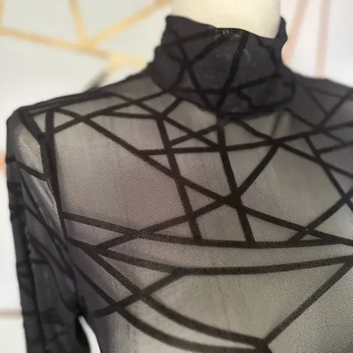 Jome Design Elegant Black Sheer Bodysuit with Geometric Design (884) Size XL