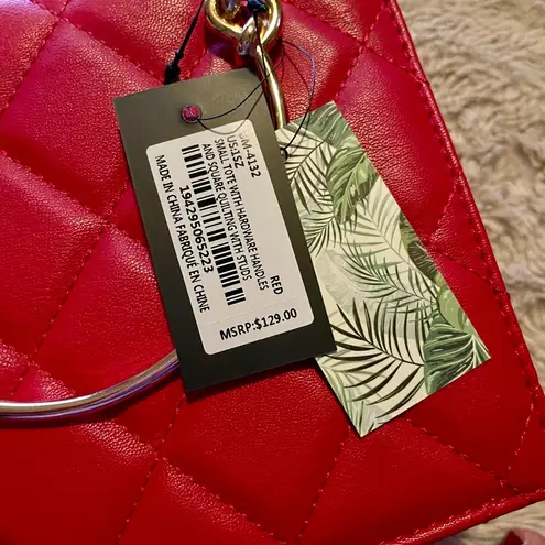 Badgley Mischka Mini Crossbody Tote Red Quilted Studs New With Tags