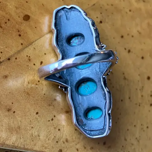 Natural Blue Moon Turquoise Sterling Silver Snake Ring Size 7