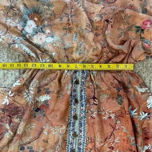 Camilla Orange Fooral Split Pocket Maxi Long Sleeve Size Small Dress