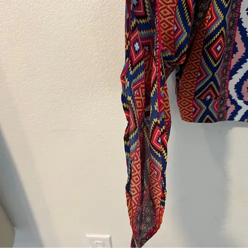 Ashley Stewart Colorful Chiffon Printed Flutter Bell Sleeve Boxy Crop Top 16