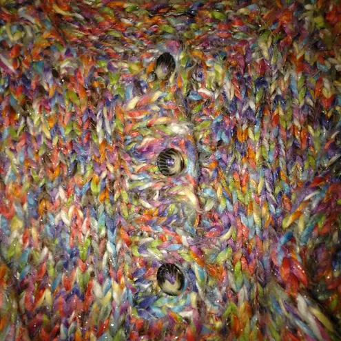 Cardigan Sweater XL Multicolor Oversize Cropped Chunky Knit Slouchy Large Button Blue