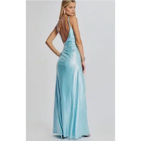 Retrofete Yesi Dress in Blue Silver Size Small Metallic Maxi Spaghetti Straps