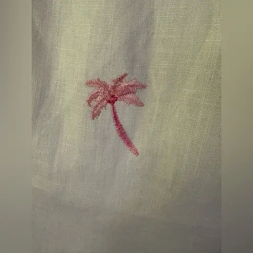 Real Comfort Linen White w/Pink Embroidered Palm Trees SL Lined Dress Size 12