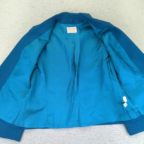 Pendleton Vintage Women's Teal Blue Wool Blazer Jacket Size 12 One Button Career