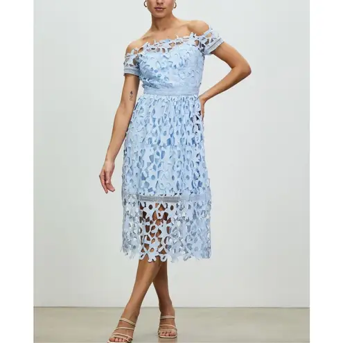 Chi Chi London Bardot Lace Midi Crochet Dress Light Blue Off Shoulders NWT Sz 18