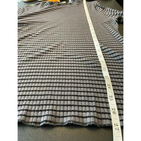 T Tahari Tahari Striped Rib Knit Shirt Women L Crew Neck Long Sleeves Stretch Gray Black