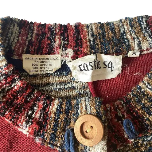 Vintage Castle Square Patchwork Sweater Red