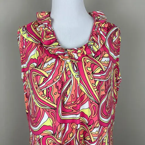 Lulu B Dress Womens XL Pink Colorful Psychedelic Ruffle Neck UPF50 Beach Travel