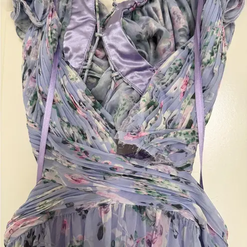 Mac Duggal Leena for
Ruffle Tiered Cut-Out Floral Chiffon Dress