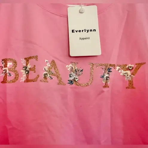 Everlynn Apparel Puffed Satin Sleeve Size Small NWT Color Pink Round Neck