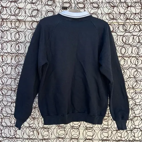 Vint. 90s Fall Harvest Cowboy Boot Cornucopia Floral granny collared sweatshirt Black Size L