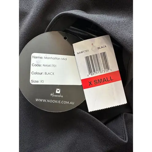 Nookie Manhattan Glam Evening Bodycon Midi Dress LBD Black NWT XS