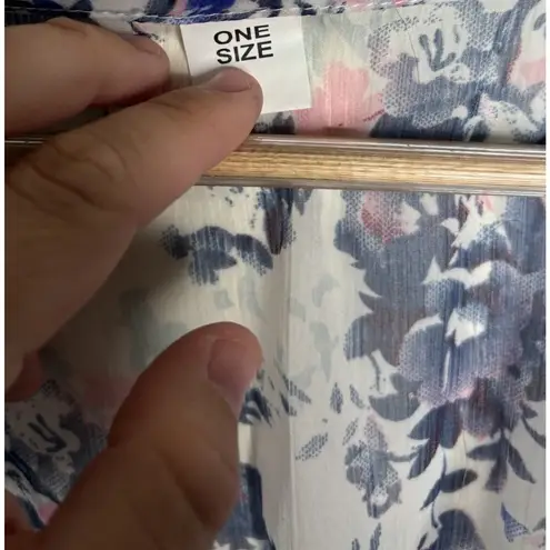 Floral Cover Up One Size Sheer White Blue Purple Knee Length V Neck Lightweight