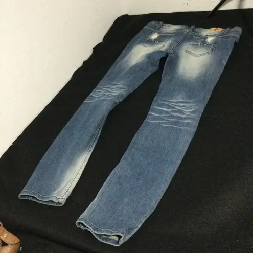 Ed Hardy Machine Jeans Womens Distressed Blue Denim Slim Fit size 34/17