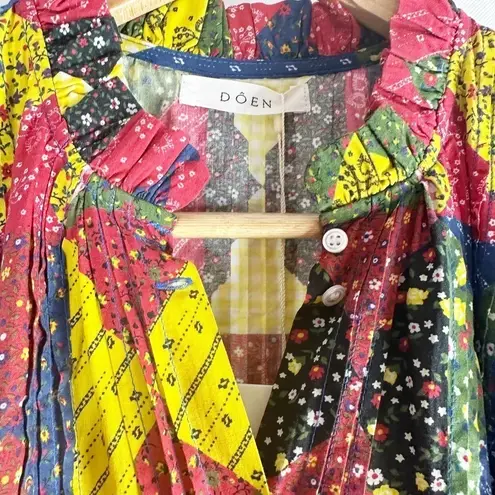 Doen Nicoletta Patchwork Print Organic Cotton Midi Dress Size Small