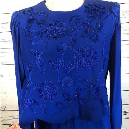 Karin Stevens VINTAGE 90's Blue Embroidered Dress