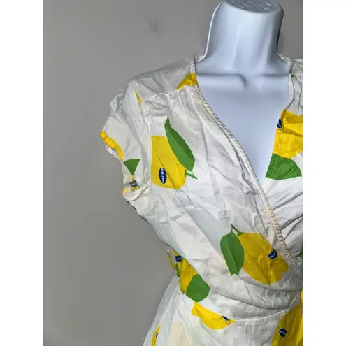 United Colors Of Benetton Dress Womens S Lemon Print Wrap Short Sleeve Casual