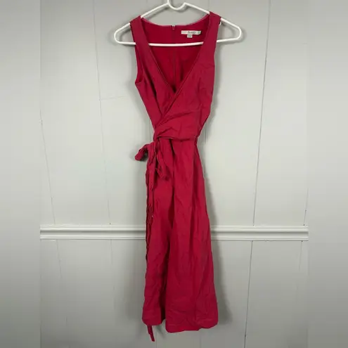 Boden Linen Blend Red Wrap Midi Woman’s Dress 4 Spring Tea Party Summer Casual