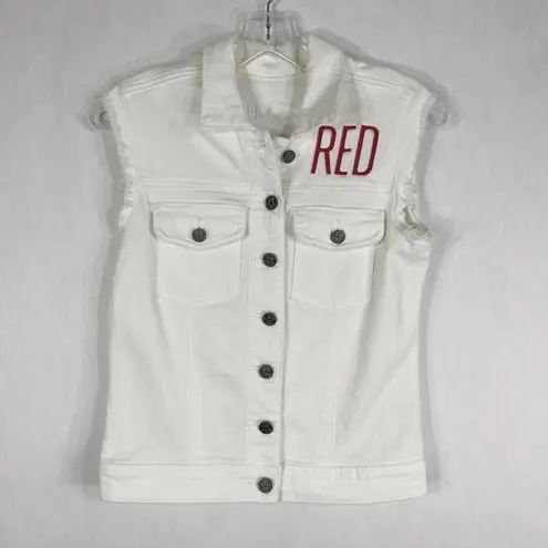 Kut From The Kloth Taylor Swift Denim Vest Custom Embroidered Red  Small 1333‎