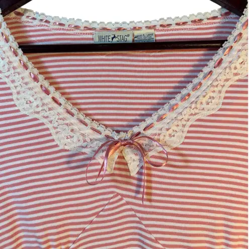 White Stag Vtg Striped Lace Trim Top Pink & White Cotton Babydoll Y2K Size L