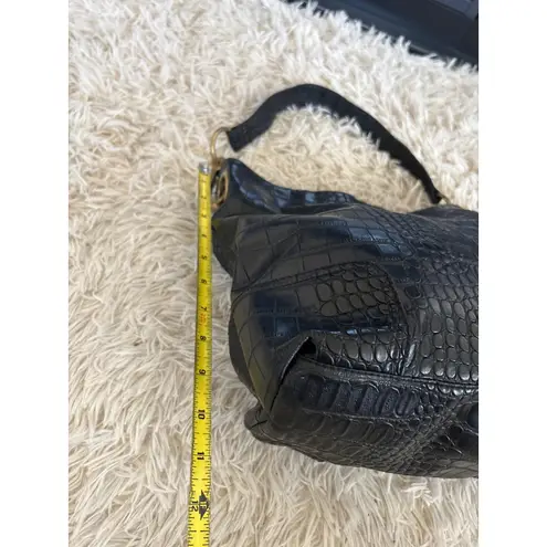 Bueno Black Faux Croc Embossed Shoulder Bag Hobo Purse Gold Tone Hardware