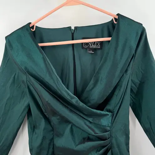 Alex Evenings Dress Size 4 Emerald Green Taffeta Sheath Cocktail Wedding Formal