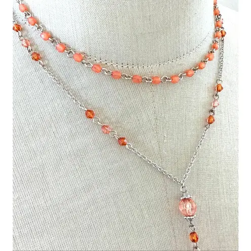 Baked Beads Orange beaded Layered Drop Y Necklace