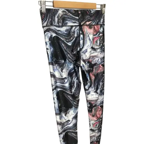 Terez New Metallic Marble Graphic High Waisted Full Length Leggings Black M