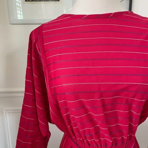 Vintage 80s Blouson Style Red Dress Mixed Direction Stripe S Red