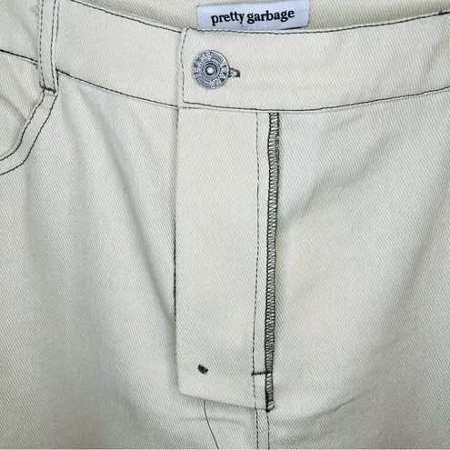 PRETTY GARBAGE Reversed Detail Cotton Pants Wide Leg Stone Cream M NWT Tan Size M