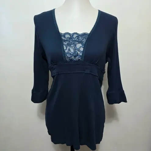 Illusion Y2K Blue Ribbed Knit Top Size 3X Clean Girl Retro Femme