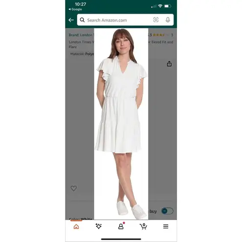 London Times Tiered Dress Plus Size 3X Flutter Sleeve Notch Collar White NEW B6