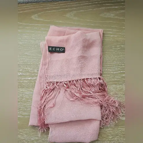 Echo Sheer Silk Pink Scarf with Fringe Long Neck Scarf With Tassels